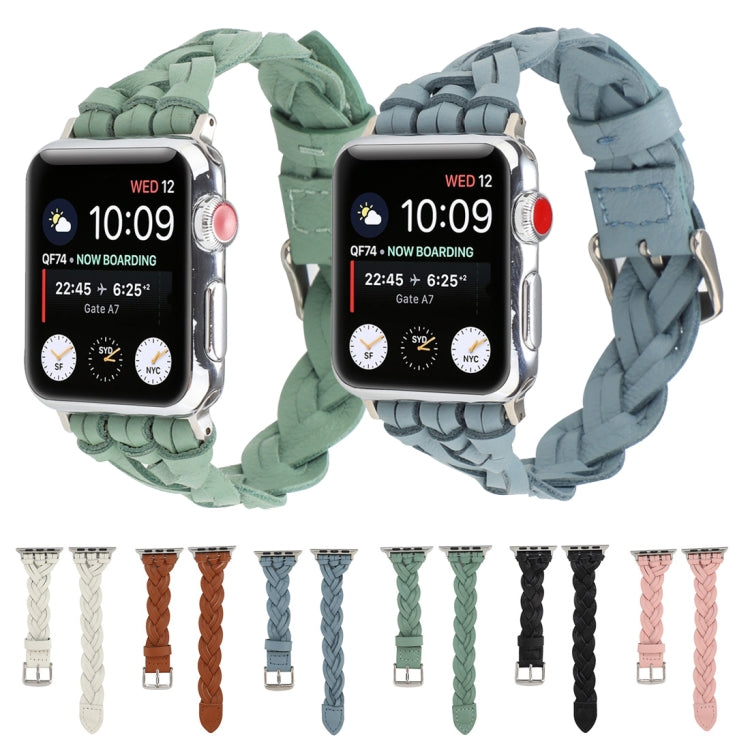 Lisslune | For Apple Watch Series 9&8&7 41mm / SE 3&SE 2&6&SE&5&4 40mm / 3&2&1 38mm Leather Braided Single Bow Watch Band (Sky Blue)