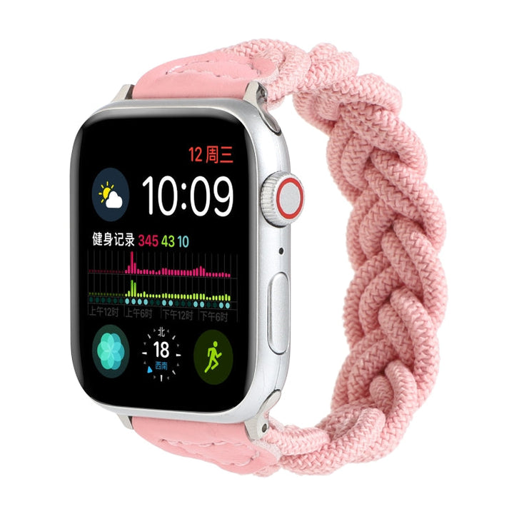 Lisslune | Elastic woven bracelet for Apple Watch Series 7 41mm / 6 & SE & 5 & 4 40mm / 3 & 2 & 1 38mm, Length:150mm(Pink)