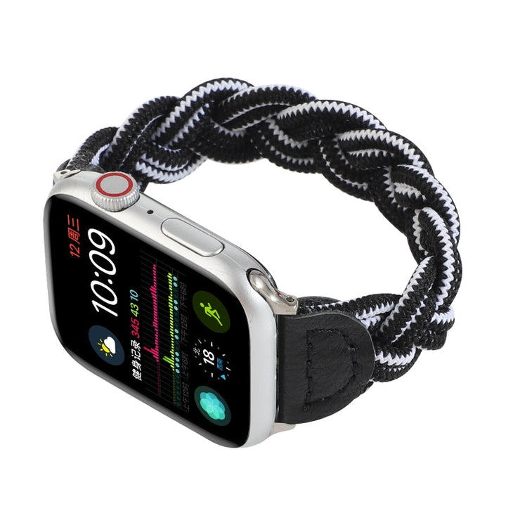 Lisslune | Elastic Woven Watch Band for Apple Watch Series 7 41mm / 6 & SE & 5 & 4 40mm / 3 & 2 & 1 38mm, Length: 150mm (Black White)