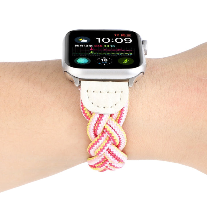 Lisslune | Elastic Woven Watch Band for Apple Watch Series 9&8&7 41mm / SE 3&SE 2&6&SE&5&4 40mm / 3&2&1 38mm, Length:160mm (Rose Pink)