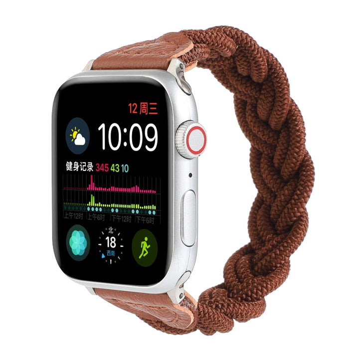 Lisslune | Elastic woven watch band for Apple Watch Series 9&8&7 41mm / SE 3&SE 2&6&SE&5&4 40mm / 3&2&1 38mm, Length:160mm (Coffee)