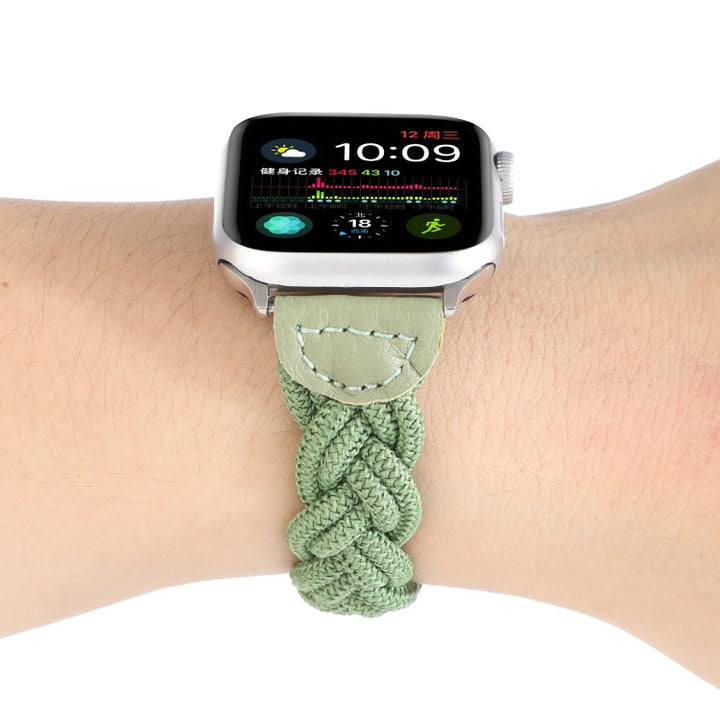 Lisslune | Elastic woven watch band for Apple Watch Series 9&8&7 41mm / SE 3&SE 2&6&SE&5&4 40mm / 3&2&1 38mm, Length: 160mm (Green)