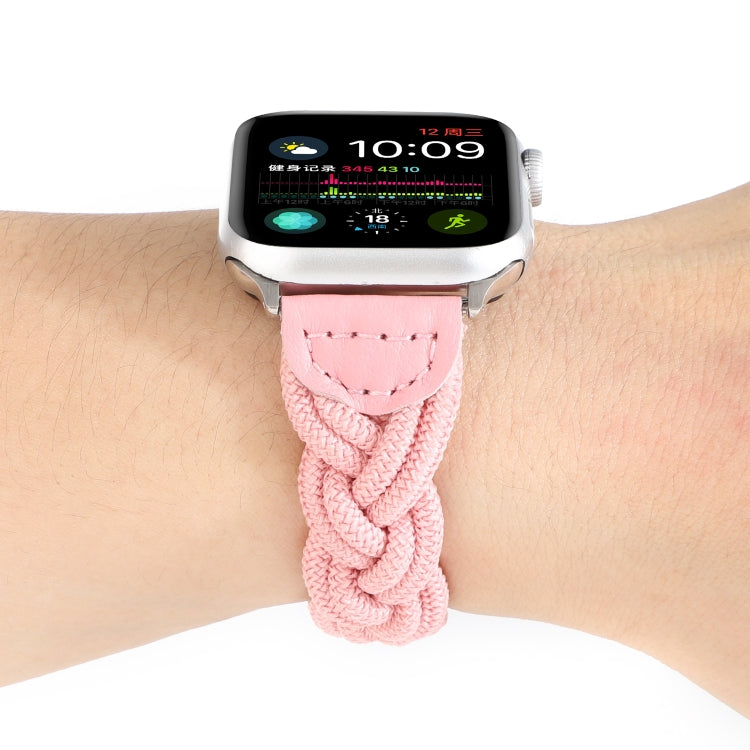 Lisslune | Elastic Woven Watch Band for Apple Watch Ultra 49mm & Watch Ultra 2 49mm / Series 9 & 8 & 7 45mm / SE 3 & SE 2 & 6 & SE & 5 & 4 44mm / 3 & 2 & 1 42mm, Length: 120mm (Pink)