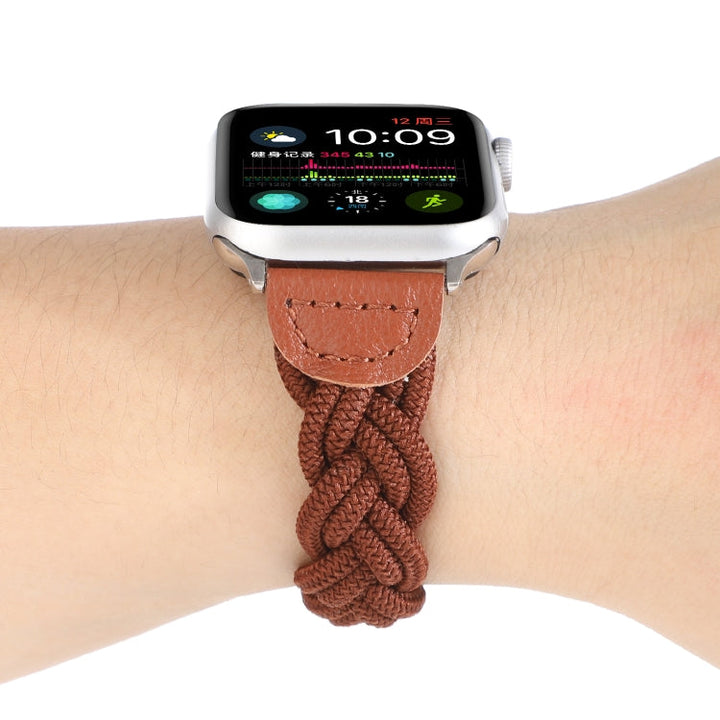 Lisslune | Elastic woven band for the Apple Watch Ultra 49 mm & Watch Ultra 2 49 mm / Series 9 & 8 & 7 45 mm / SE 3 & SE 2 & 6 & SE & 5 & 4 44 mm / 3 & 2 & 1 42 mm, Length: 120 mm (Coffee)
