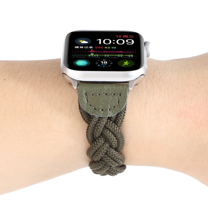 Lisslune | Elastic woven bracelet for Apple Watch Ultra 49mm & Watch Ultra 2 49mm / Series 9 & 8 & 7 45mm / SE 3 & SE 2 & 6 & SE & 5 & 4 44mm / 3 & 2 & 1 42mm, Length: 120mm (Dark Green)