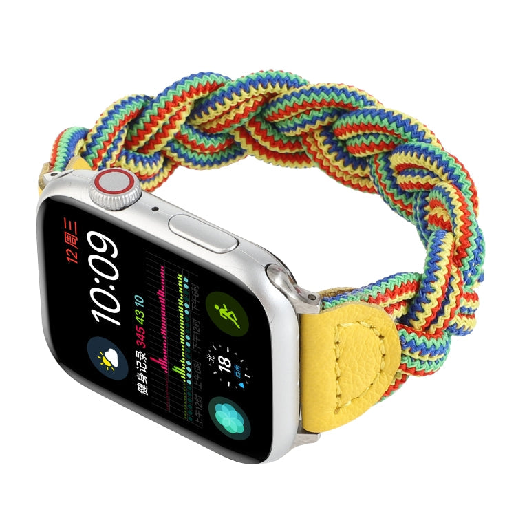 Lisslune | Elastic woven watch band for Apple Watch Ultra 49mm & Watch Ultra 2 49mm / Series 9 & 8 & 7 45mm / SE 3 & SE 2 & 6 & SE & 5 & 4 44mm / 3 & 2 & 1 42mm, Length: 120mm (Yellow Green Orange)