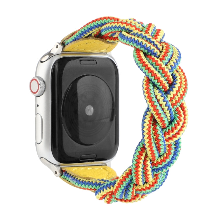 Lisslune | Elastic woven watch band for Apple Watch Ultra 49mm & Watch Ultra 2 49mm / Series 9 & 8 & 7 45mm / SE 3 & SE 2 & 6 & SE & 5 & 4 44mm / 3 & 2 & 1 42mm, Length: 120mm (Yellow Green Orange)