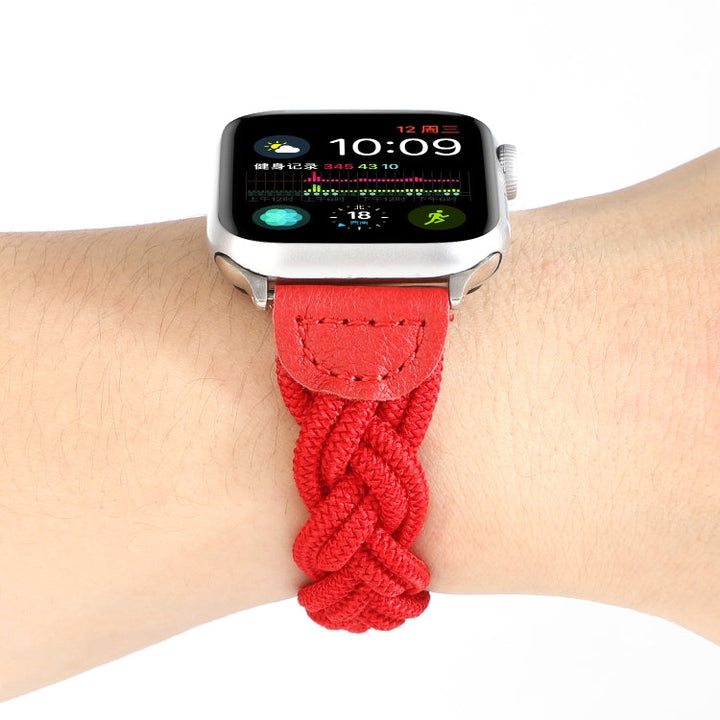 Lisslune | Elastic Woven Band for Apple Watch Ultra 49mm & Watch Ultra 2 49mm / Series 9 & 8 & 7 45mm / SE 3 & SE 2 & 6 & SE & 5 & 4 44mm / 3 & 2 & 1 42mm, Length: 120mm (Red)