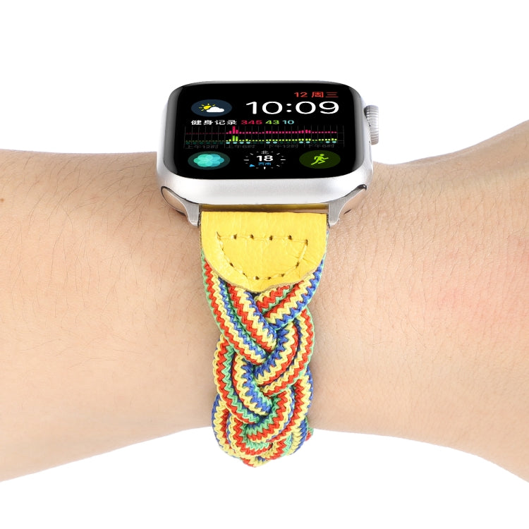 Lisslune | Elastic woven watch band for Apple Watch Ultra 49mm & Watch Ultra 2 49mm / Series 9 & 8 & 7 45mm / SE 3 & SE 2 & 6 & SE & 5 & 4 44mm / 3 & 2 & 1 42mm, Length: 130mm (Yellow Green Orange)