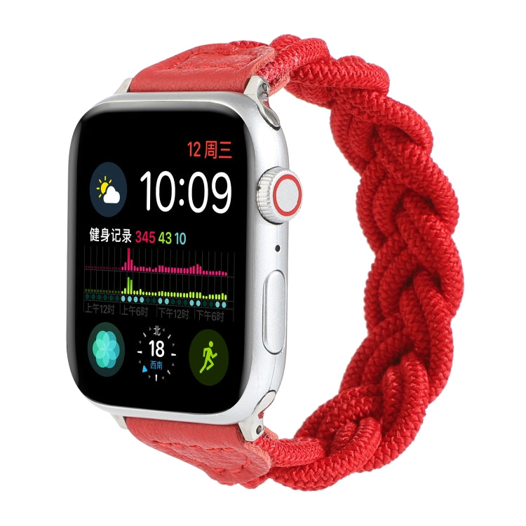 Lisslune | Elastic woven watch band for Apple Watch Ultra 49mm & Watch Ultra 2 49mm / Series 9 & 8 & 7 45mm / SE 3 & SE 2 & 6 & SE & 5 & 4 44mm / 3 & 2 & 1 42mm, Length: 130mm (Red)