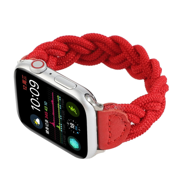 Lisslune | Elastic woven watch band for Apple Watch Ultra 49mm & Watch Ultra 2 49mm / Series 9 & 8 & 7 45mm / SE 3 & SE 2 & 6 & SE & 5 & 4 44mm / 3 & 2 & 1 42mm, Length: 130mm (Red)