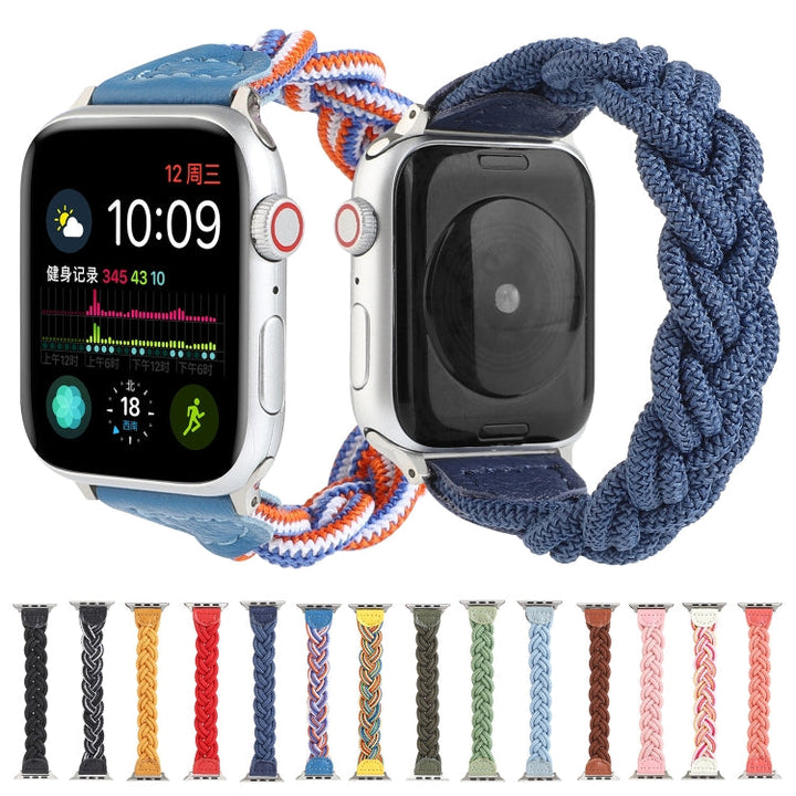 Lisslune | Elastic woven watch band for Apple Watch Ultra 49mm & Watch Ultra 2 49mm / Series 9 & 8 & 7 45mm / SE 3 & SE 2 & 6 & SE & 5 & 4 44mm / 3 & 2 & 1 42mm, Length: 130mm (Yellow Green Orange)