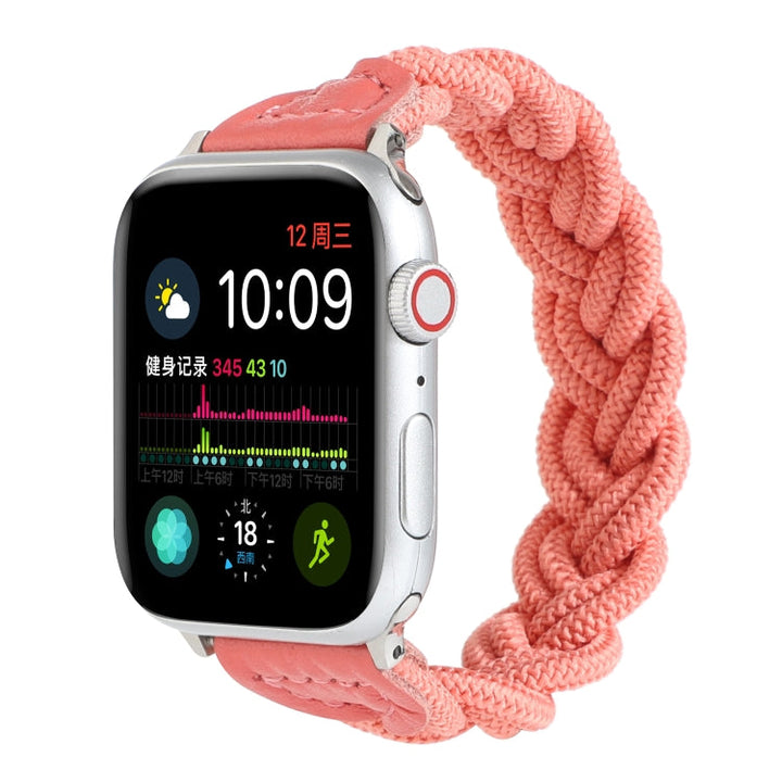 Lisslune | Elastic woven watch band for Apple Watch Series 7 45mm / 6 & SE & 5 & 4 44mm / 3 & 2 & 1 42mm, Length: 150mm (Watermelon Red)