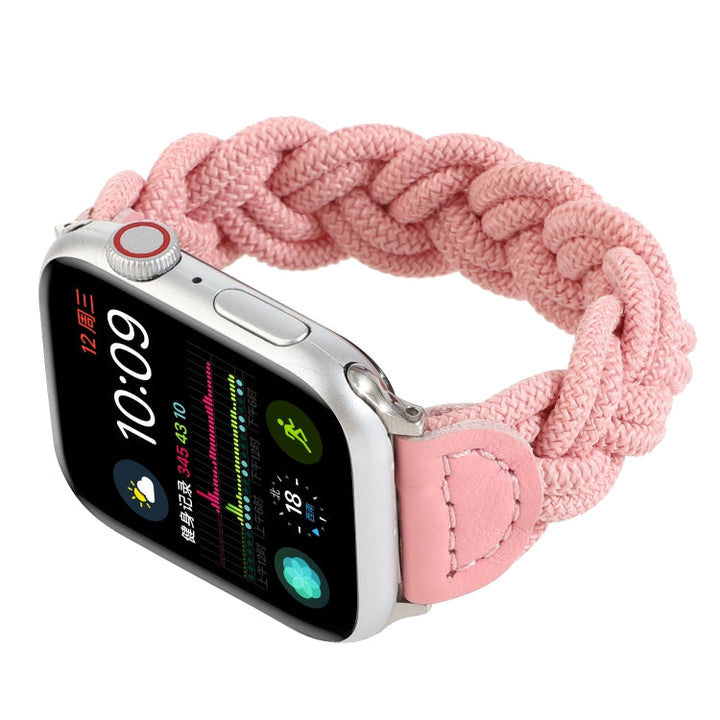 Lisslune | Elastic Woven Watch Band for Apple Watch Series 7 45mm / 6 & SE & 5 & 4 44mm / 3 & 2 & 1 42mm, Length: 150mm (Pink)