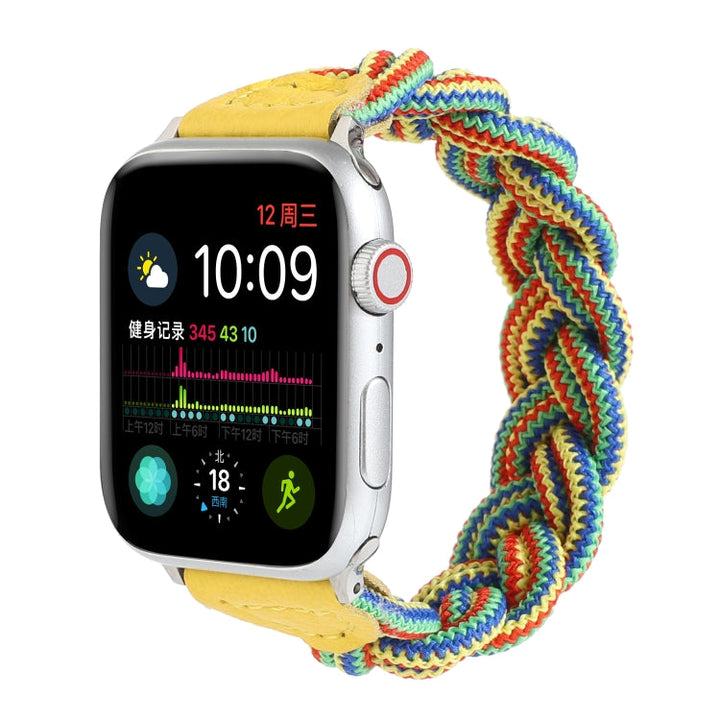 Lisslune | Elastic Woven Band for Apple Watch Series 7 45mm / 6 & SE & 5 & 4 44mm / 3 & 2 & 1 42mm, Length: 150mm (Yellow Green Orange)