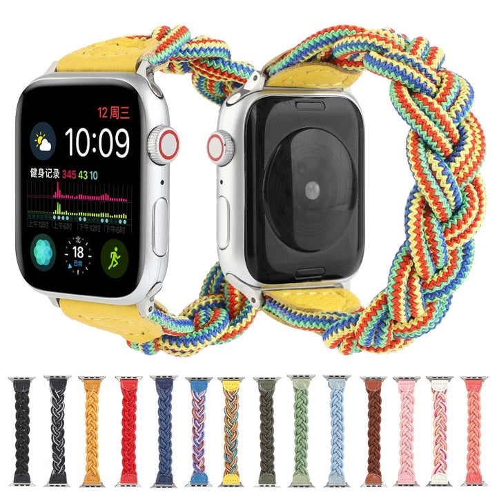 Lisslune | Elastic woven watch band for Apple Watch Series 7 45mm / 6 & SE & 5 & 4 44mm / 3 & 2 & 1 42mm, Length: 150mm (Watermelon Red)