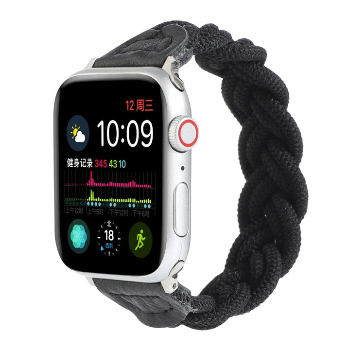 Lisslune | Elastic woven watch band for Apple Watch Ultra 49 mm & Watch Ultra 2 49 mm / Series 9 & 8 & 7 45 mm / SE 3 & SE 2 & 6 & SE & 5 & 4 44 mm / 3 & 2 & 1 42 mm, Length: 160 mm (Black)
