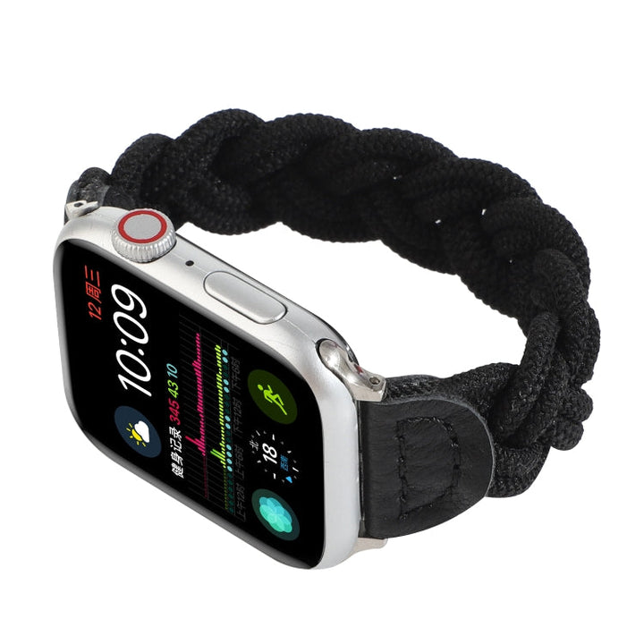 Lisslune | Elastic woven watch band for Apple Watch Ultra 49 mm & Watch Ultra 2 49 mm / Series 9 & 8 & 7 45 mm / SE 3 & SE 2 & 6 & SE & 5 & 4 44 mm / 3 & 2 & 1 42 mm, Length: 160 mm (Black)