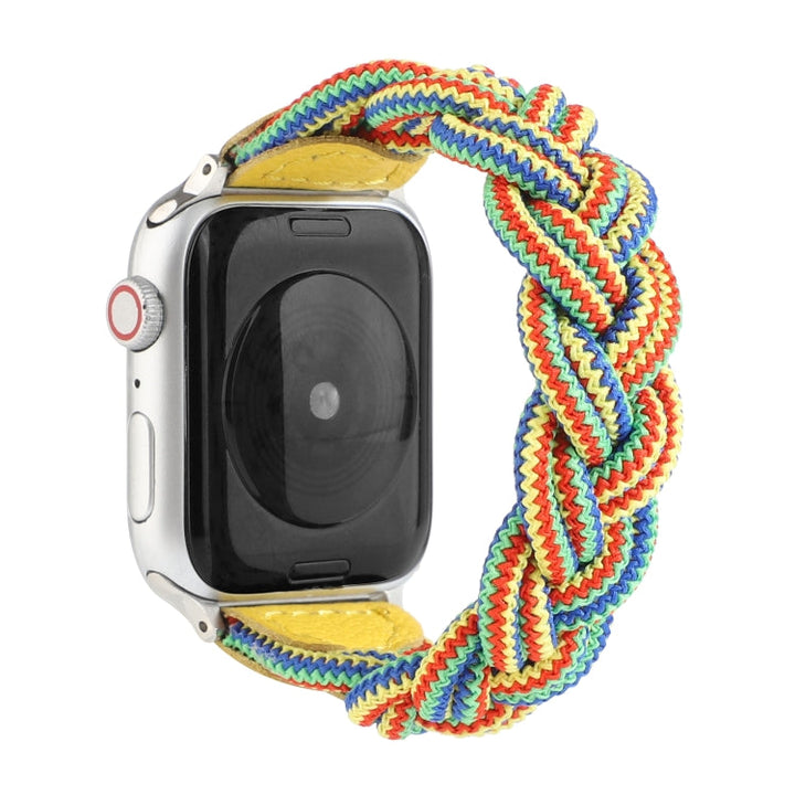 Lisslune | Elastic Woven Watch Band for Apple Watch Series 7 45mm / 6 & SE & 5 & 4 44mm / 3 & 2 & 1 42mm, Length: 160mm (Yellow Green Orange)