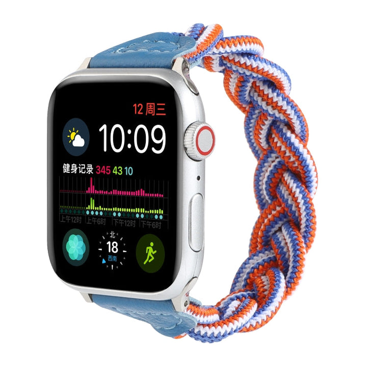Lisslune | Elastic Woven Strap for Apple Watch Series 7 45mm / 6 & SE & 5 & 4 44mm / 3 & 2 & 1 42mm, Length: 160mm (Blue Black Orange)