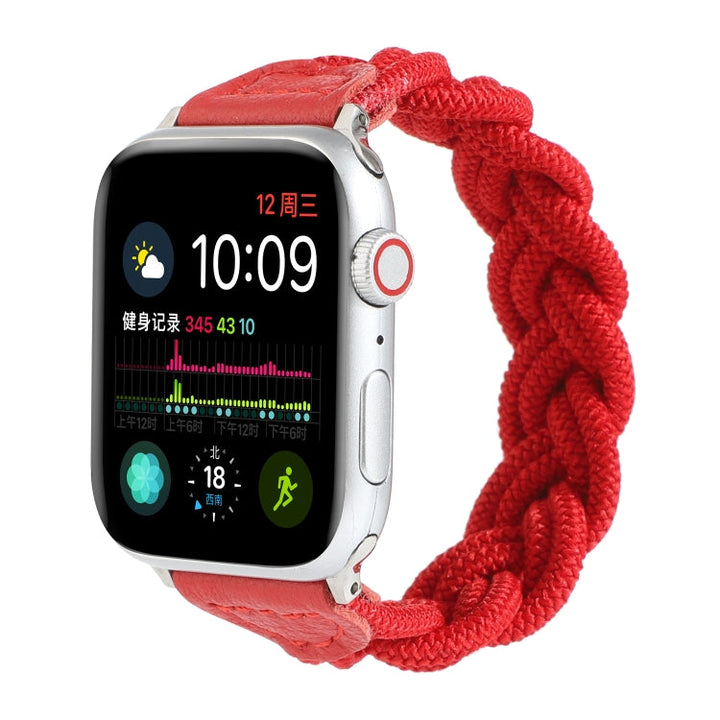 Lisslune | Elastic woven watch strap for the Apple Watch Ultra 49mm & Watch Ultra 2 49mm / Series 9 & 8 & 7 45mm / SE 3 & SE 2 & 6 & SE & 5 & 4 44mm / 3 & 2 & 1 42mm, Length: 160mm (Red)