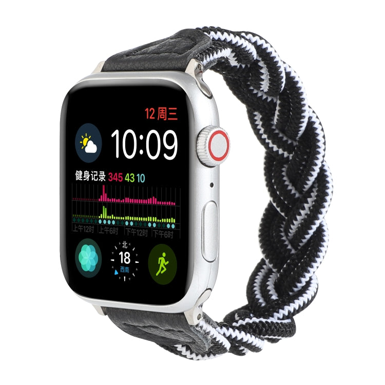 Lisslune | Elastic woven watch band for Apple Watch Ultra 49mm & Watch Ultra 2 49mm / Series 9 & 8 & 7 45mm / SE 3 & SE 2 & 6 & SE & 5 & 4 44mm / 3 & 2 & 1 42mm, Length: 160mm (Black White)