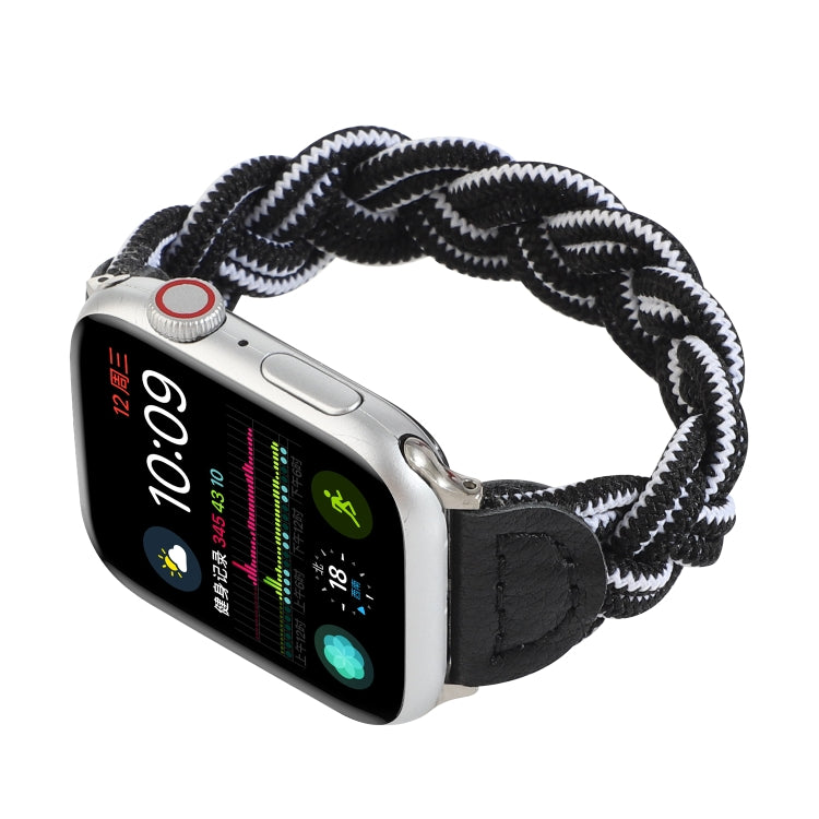 Lisslune | Elastic woven watch band for Apple Watch Ultra 49mm & Watch Ultra 2 49mm / Series 9 & 8 & 7 45mm / SE 3 & SE 2 & 6 & SE & 5 & 4 44mm / 3 & 2 & 1 42mm, Length: 160mm (Black White)