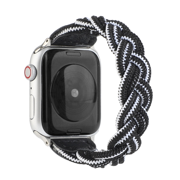 Lisslune | Elastic woven watch band for Apple Watch Ultra 49mm & Watch Ultra 2 49mm / Series 9 & 8 & 7 45mm / SE 3 & SE 2 & 6 & SE & 5 & 4 44mm / 3 & 2 & 1 42mm, Length: 160mm (Black White)