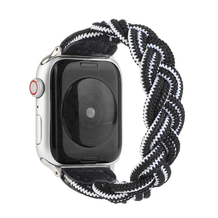 Lisslune | Elastic woven watch band for Apple Watch Ultra 49mm & Watch Ultra 2 49mm / Series 9 & 8 & 7 45mm / SE 3 & SE 2 & 6 & SE & 5 & 4 44mm / 3 & 2 & 1 42mm, Length: 160mm (Black White)
