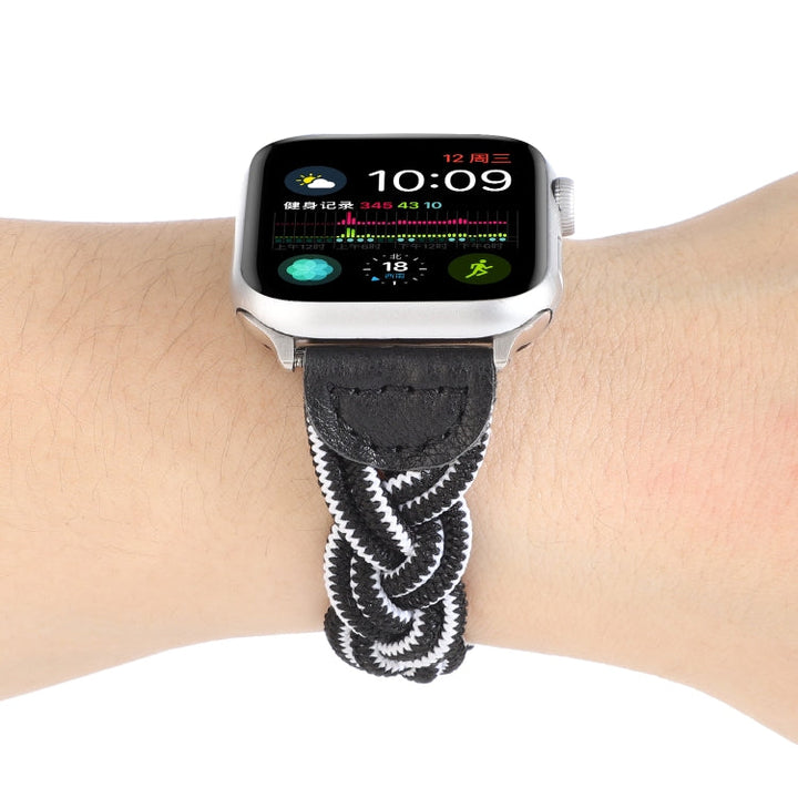 Lisslune | Elastic woven watch band for Apple Watch Ultra 49mm & Watch Ultra 2 49mm / Series 9 & 8 & 7 45mm / SE 3 & SE 2 & 6 & SE & 5 & 4 44mm / 3 & 2 & 1 42mm, Length: 160mm (Black White)