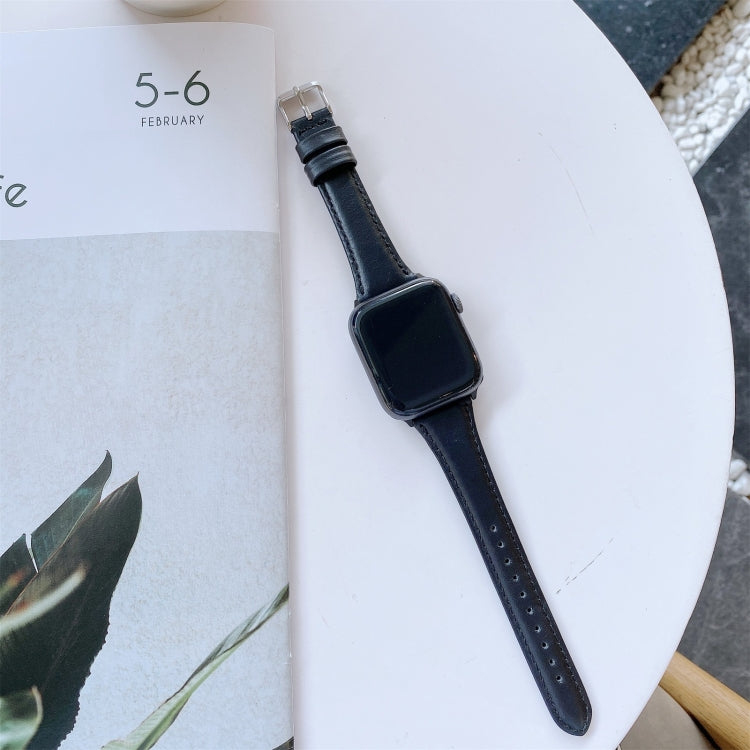 Lisslune | Double-sided leather strap for Apple Watch Series 9&8&7 41mm / SE 3&SE 2&6&SE&5&4 40mm / 3&2&1 38mm (Black)