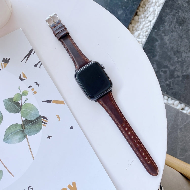 Lisslune | Double-sided leather band for Apple Watch Series 7 41mm / 6 & SE & 5 & 4 40mm / 3 & 2 & 1 38mm (Dark Brown)