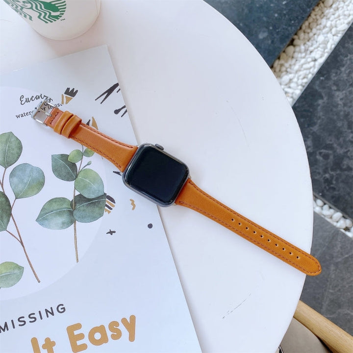 Lisslune | Double-sided leather strap for Apple Watch Series 9&8&7 41mm / SE 3&SE 2&6&SE&5&4 40mm / 3&2&1 38mm (Yellow Brown)