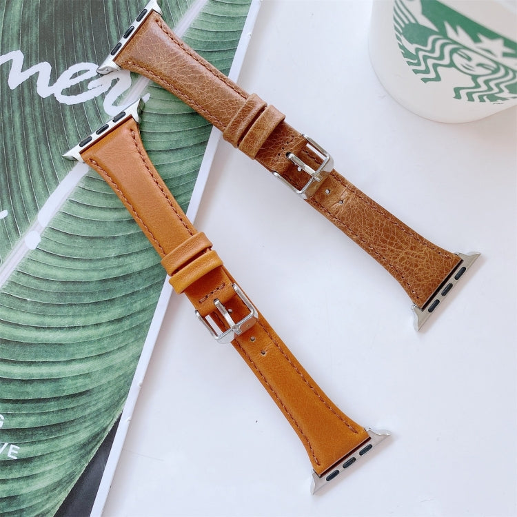 Lisslune | Double-Sided Leather Watch Strap for Apple Watch Ultra 49mm & Watch Ultra 2 49mm / Series 9 & 8 & 7 45mm / SE 3 & SE 2 & 6 & SE & 5 & 4 44mm / 3 & 2 & 1 42mm (Yellow Brown)