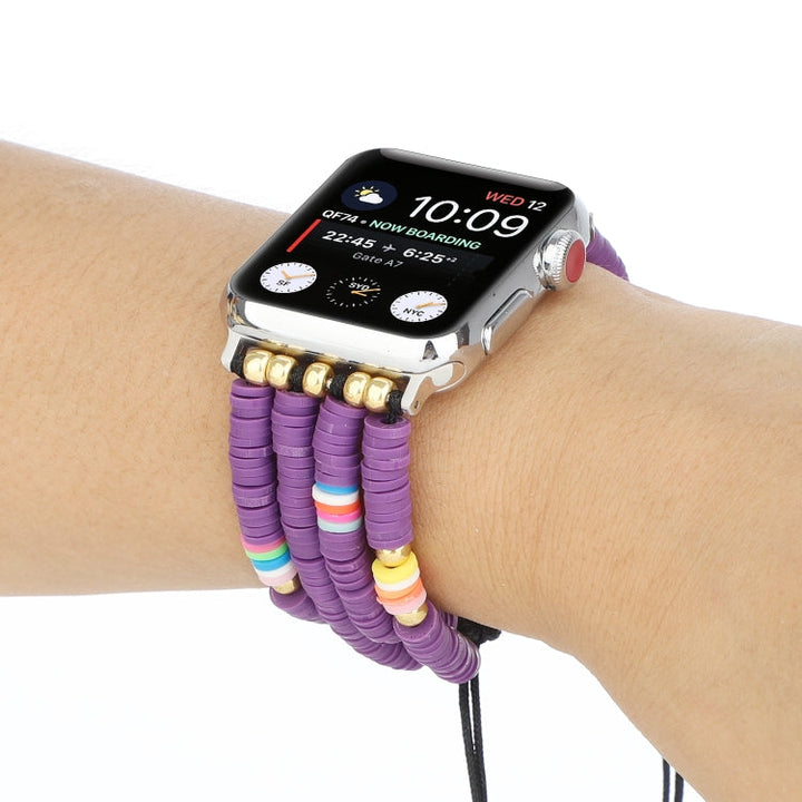 Lisslune | Bohemian Style Soft Ceramic Beads Strap For Apple Series 7 41mm / 6 & SE & 5 & 4 40mm / 3 & 2 & 1 38mm (Purple)