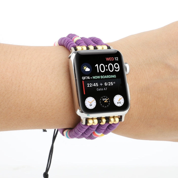 Lisslune | Bohemian Style Soft Ceramic Beads Strap For Apple Series 7 41mm / 6 & SE & 5 & 4 40mm / 3 & 2 & 1 38mm (Purple)