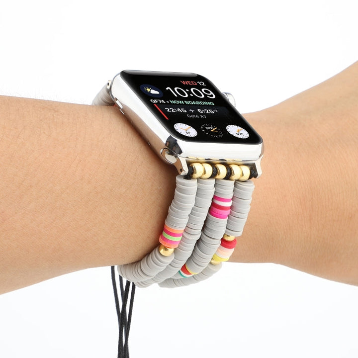 Lisslune | Bohemian Style Soft Ceramic Bead Bracelets for Apple Series 7 41mm / 6 & SE & 5 & 4 40mm / 3 & 2 & 1 38mm (Gray)