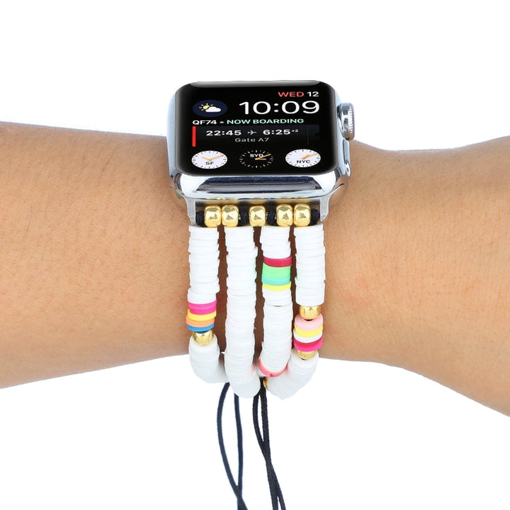 Lisslune | Bohemian Style Soft Ceramic Bead Bracelet For Apple Series 7 41mm / 6 & SE & 5 & 4 40mm / 3 & 2 & 1 38mm (White)