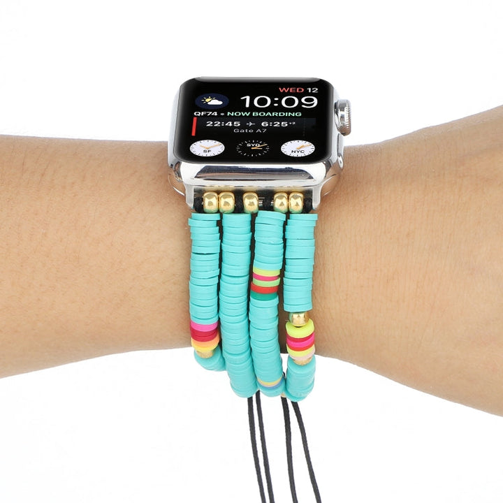 Lisslune | Bohemian style soft ceramic beads bracelet for Apple Series 7 41mm / 6 & SE & 5 & 4 40mm / 3 & 2 & 1 38mm (Blue)