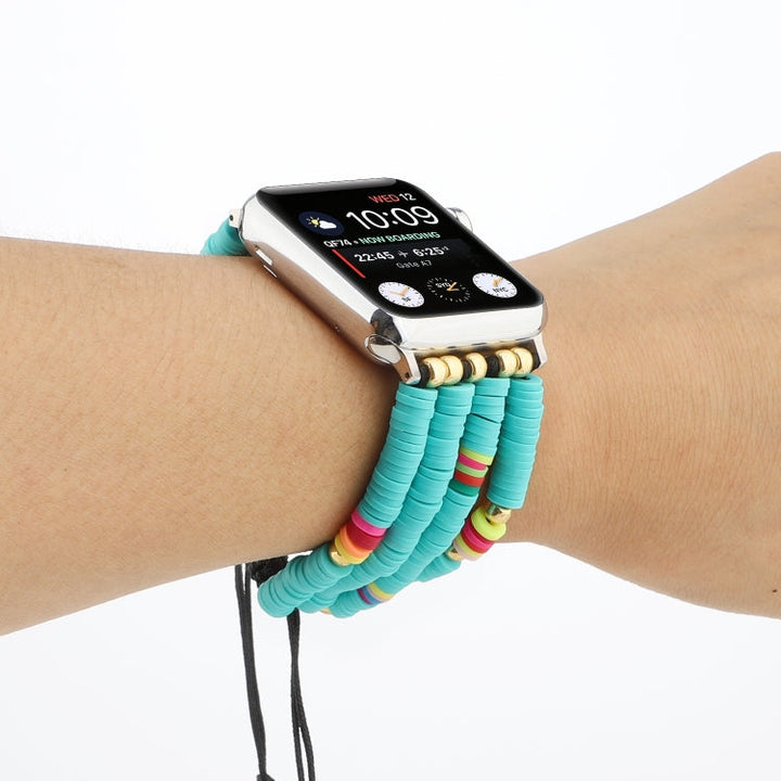 Lisslune | Bohemian style soft ceramic beads bracelet for Apple Series 7 41mm / 6 & SE & 5 & 4 40mm / 3 & 2 & 1 38mm (Blue)