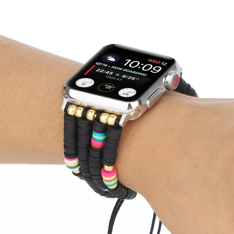 Lisslune | Bohemian Style Soft Ceramic Beads Strap For Apple Series 7 41mm / 6 & SE & 5 & 4 40mm / 3 & 2 & 1 38mm (Black)