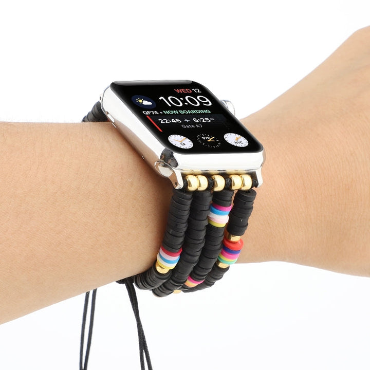Lisslune | Bohemian Style Soft Ceramic Beads Strap For Apple Series 7 41mm / 6 & SE & 5 & 4 40mm / 3 & 2 & 1 38mm (Black)