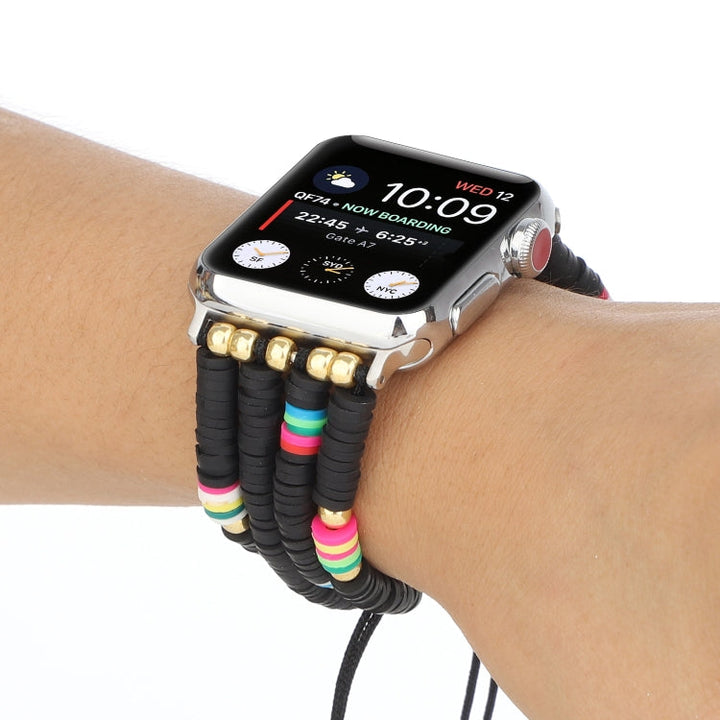 Lisslune | Bohemian Style Soft Ceramic Bead Strap for Apple Series 7 45mm / 6 & SE & 5 & 4 44mm / 3 & 2 & 1 42mm (Black)
