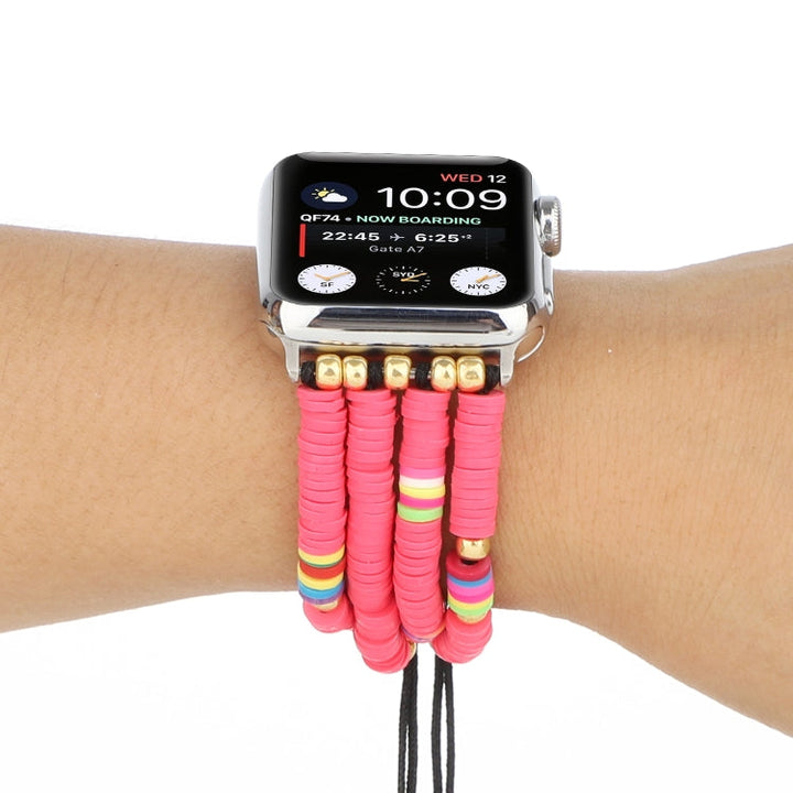 Lisslune | Bohemian style soft ceramic beads strap for Apple Series 7 45mm / 6 & SE & 5 & 4 44mm / 3 & 2 & 1 42mm (Rose)