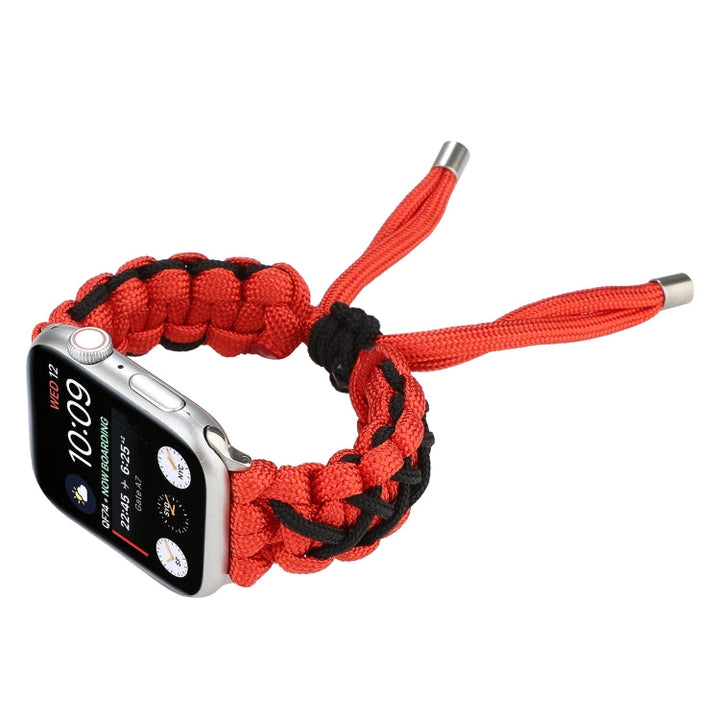 Lisslune | Braided umbrella rope strap for Apple Series 7 45mm / 6 & SE & 5 & 4 44mm / 3 & 2 & 1 42mm (Black Red)