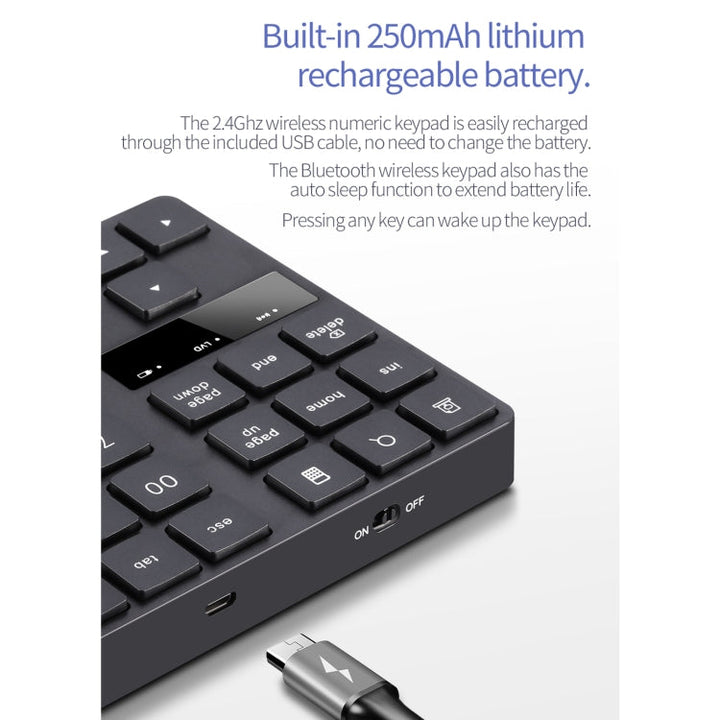 Lisslune | 533 35 Keys 2.4G Ultra-thin Design Wireless Charger Digital Keyboard