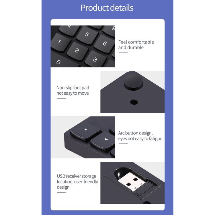 Lisslune | 533 35 Keys 2.4G Ultra-thin Design Wireless Charger Digital Keyboard