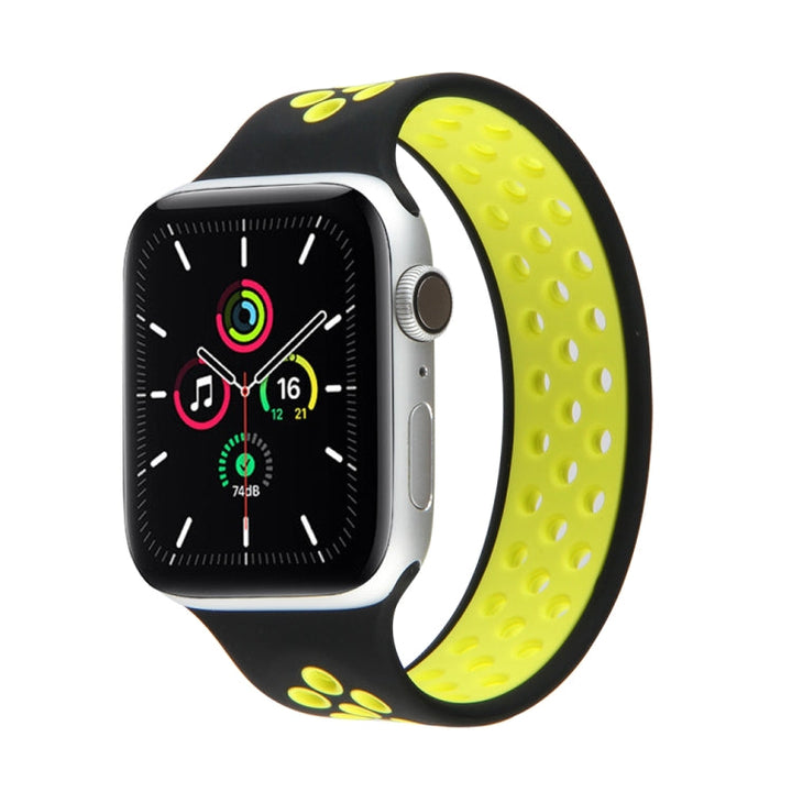 Lisslune | Elastic Silicone Watch Strap for Apple Watch Series 7 41mm / 6 & SE & 5 & 4 40mm / 3 & 2 & 1 38mm, Length: 135mm (Black Yellow)