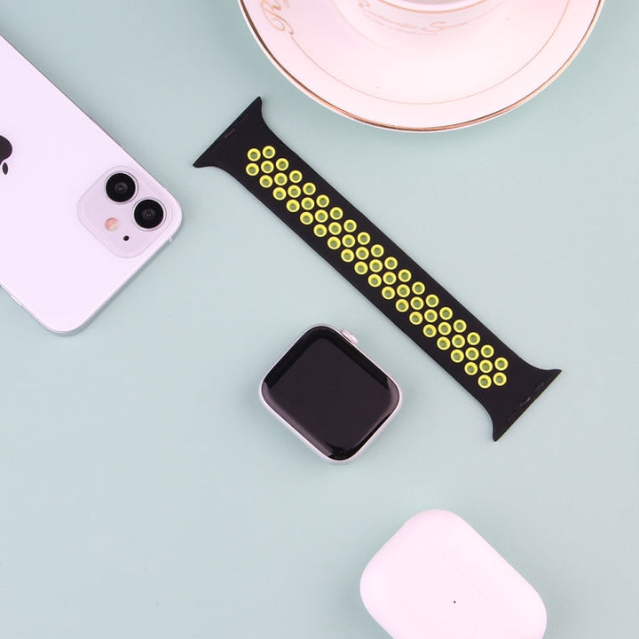 Lisslune | Elastic Silicone Watch Strap for Apple Watch Series 7 41mm / 6 & SE & 5 & 4 40mm / 3 & 2 & 1 38mm, Length: 135mm (Black Yellow)