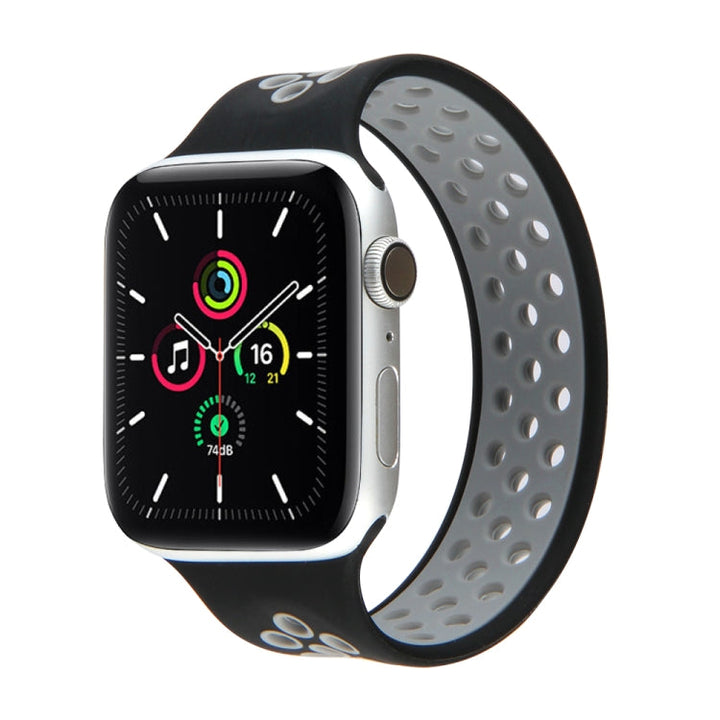 Lisslune | Elastic Silicone Wristband for Apple Watch Series 7 41mm / 6 & SE & 5 & 4 40mm / 3 & 2 & 1 38mm, Length: 135mm (Black Gray)
